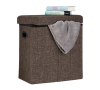 Relaxdays Sgabello Pieghevole, HxLxP: 49,5x46x25,5 cm, Pouf Contenitore, Lino, Poliestere, Legno MDF, Colore Marrone