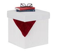 Relaxdays Pouf Contenitore, Sgabello Pieghevole in bambù, Poggiapiedi Imbottito con Coperchio, HLP 35x35x35 cm, Bianco, Fibra di Legno