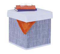 Pouf contenitore bambù sgabello coperchio sgabellino poggiapiedi grigio