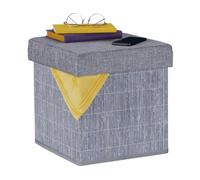 Pouf contenitore bambù sgabello coperchio sgabellino poggiapiedi grigio