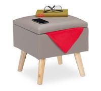 Relaxdays Pouf Contenitore in Ecopelle, HxLxP 40 x 40 x 40 cm, Sgabello da Salotto, Cubo con Coperchio Imbottito, Grigio