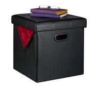 Relaxdays Pouf Contenitore, Sgabello Pieghevole Pelle Finta, Poggiapiedi Imbottito con Coperchio, HLP 39x37x37cm, Nero