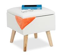 Relaxdays Pouf Contenitore in finta pelle, 40 x 40 x 40 cm, Sgabello Cubo Imbottito, bianco, legno, finta pelle, gommapiuma, 1 pz