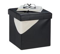 relaxdays Pouf Contenitore Pieghevole, Puff Imbottito & Rivestito in Pelle Finta, 40 L, Sgabello Poggiapiedi, Nero, Gommapiuma, 1 pz