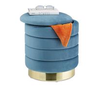 Pouf contenitore in velluto turchese Sgabello portaoggetti Puff rotondo Comodo