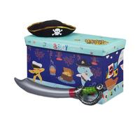 Relaxdays Pouf per Bambini, Contenitore per Giocattoli Pieghevole, Bimbi e Bimbe, Salvaspazio,Caccia al Tesoro,Blu Scuro, Poliestere, 1pz