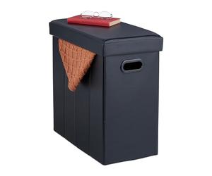 Relaxdays Pouf Contenitore per Sedersi, Coperchio Imbottito, HxLxP: 49 x 48,5 x 27 cm, Poggiapiedi Aspetto Pelle, Nero