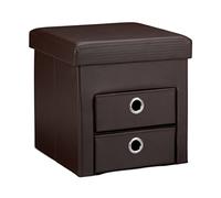 Relaxdays Pouf Contenitore Pieghevole, Scomparto Interno, 2 Cassetti Rimovibili, Cubo, finta pelle, Marrone, HxLxP: 38 x 38 x 38 cm