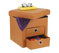 Pouf contenitore marrone sgabello cubo 2 cassetti coperchio poggiapiedi spazioso