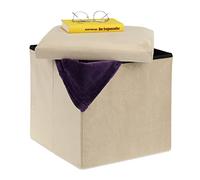 Relaxdays Pouf Contenitore Pieghevole, Sgabello Poggiapiedi Imbottito, HxLxP: 38 x 38 x 38 cm, in MDF e Velluto, Crema, Gommapiuma, 1 pz