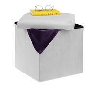 Relaxdays Pouf Contenitore Pieghevole, Sgabello Poggiapiedi Imbottito, HxLxP: 38x38x38 cm, MDF e Velluto, Grigio Chiaro, Gommapiuma, 1 pz
