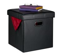 Relaxdays Pouf Contenitore, Sgabello Pieghevole Pelle Finta, Poggiapiedi Imbottito con Coperchio, HLP 39x37x37cm, Nero
