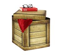 Relaxdays Pouf Contenitore, Sgabello Poggiapiedi Imbottito, Pieghevole, Design Industriale, 38x37,5x37,5 cm, Marrone, Gommapiuma, 1 pz