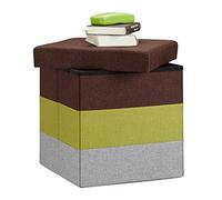 Relaxdays Pouf Imbottito con Contenitore, a Strisce, Colorato, Pieghevole, Mix di Colori, HxLxP: 38 x 38 x 38 cm ca
