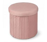 Relaxdays Pouf in velluto con vano portaoggetti, imbottito pieghevole, rosa | HxP: 38 x 38 cm, sgabello rotondo da salotto