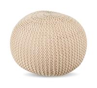 Relaxdays Pouf, Lavorato a Maglia, HxP: 33 x 46 cm, Imbottitura in polistirolo, Cuscino Rotondo, hocker Boho, Beige, Plastica, Cotone, 33 x 46 x 46 cm