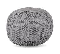 Relaxdays Pouf, Lavorato a Maglia, HxP: 33 x 46 cm, Imbottitura in polistirolo, Cuscino Rotondo, Sgabello Boho, Grigio, Plastica, Cotone, 33 x 46 x 46 cm