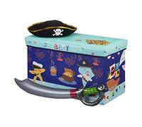 Relaxdays Pouf per Bambini, Contenitore per Giocattoli Pieghevole, Bimbi e Bimbe, Salvaspazio,Caccia al Tesoro,Blu Scuro, Poliestere, 1pz