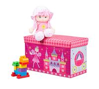 Relaxdays, Rosa Pouf per Bambini, Contenitore per Giocattoli, Pieghevole, Bimbi e Bimbe, Salvaspazio, Principesse e Fate, Gommapiuma, 36 x 60,5 x 30,5 cm