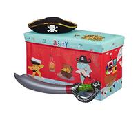 Relaxdays Pouf per Bambini, Sgabello Contenitore per Giocattoli, Pieghevole, Bimbi e Bimbe, Salvaspazio, Pirata, Rosso, 50 litri