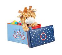 relaxdays Pouf per Bambini, Sgabello Contenitore per Giocattoli, Pieghevole, Per Bimbi e Bimbe, Salvaspazio, Mare, Blu