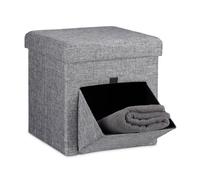 Relaxdays Pouf Pieghevole con Contenitore, 38x38x38 cm, Lino, Sgabello Quadrato Coperchio Rimovibile Poggiapiedi, Grigio