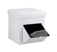 Relaxdays Pouf Pieghevole con Contenitore, 38x38x38 cm, Lino, Sgabello Quadrato Coperchio Rimovibile Poggiapiedi, Bianco