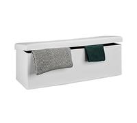 Relaxdays Pouf Pieghevole con Contenitore XXL, Panca Divanetto Portaoggetti, Lino, HxLxP 38 x 114 x 38 cm, Bianco, Fibra di Legno