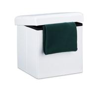 Relaxdays Pouf Pieghevole Con Contenitore, Sgabello a Forma di Cubo, Lino, Coperchio Rimovibile, 38x38x38 cm, Bianco