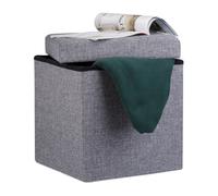 Relaxdays Pouf pieghevole in lino con contenitore