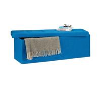 Relaxdays Pouf Pieghevole con Contenitore XXL, Panca Divanetto Portaoggetti, Lino, HxLxP 38 x 114 x 38 cm, Blu, Poliestere