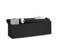 Relaxdays Pouf Pieghevole Con Contenitore XXL, Panca Divanetto Portaoggetti, Lino, HxLxP 38 x 114 x 38 cm, Nero