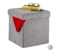 Relaxdays Pouf, Pieghevole, Sgabello Imbottito con Contenitore, Quadrato, con Coperchio, HxLxP: 38 x 38 x 38 cm, Grigio