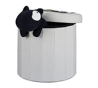 Relaxdays Pouf Poggiapiedi con Contenitore, Rotondo, Pieghevole, Imbottito, con Coperchio, Lino, Crema, 45 cm
