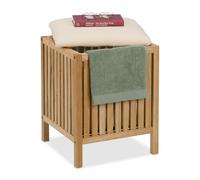 Relaxdays Pouf Portabiancheria, Cesto da Bagno 30 l, HLP: 51x389x38 cm, Sgabello Contenitore in Legno, Naturale Bianco