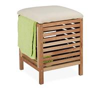 Relaxdays Pouf Portabiancheria, Sgabello Contenitore in Legno Cesto Bagno, 35 l, HLP: 51x39x39 cm, Marrone Naturale, Gommapiuma