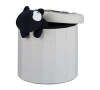 Relaxdays Pouf Poggiapiedi con Contenitore, Rotondo, Pieghevole, Imbottito, con Coperchio, Lino, Crema, 45 cm
