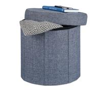 Relaxdays 10022873_709 Pouf Poggiapiedi Imbottito con Box Contenitore e Coperchio, Rotondo, HxLxP: 38x38x38 cm. Grigio Scuro, Fibra di Legno, 38 cm