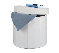 Relaxdays 10022873_550 Pouf Poggiapiedi Imbottito con Box Contenitore e Coperchio, Rotondo, HxLxP: 38x38x38 cm, Color Crema, Fibra di Legno, 38 cm