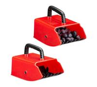 Relaxdays Raccogli Bacche Manuale, Set da 2, Raccoglitori per Ciliegie, More e Frutti di Bosco, Coglifrutta, Rosso Nero, 11 x 10 x 16 cm