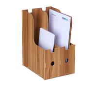 Relaxdays Portadocumenti, 2 Scomparti Documenti DIN A4, 32x18,5x24 cm, Organizer, Portariviste Ufficio e Scuola, Marrone, Fibra di Legno