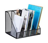 Relaxdays Portariviste Raccoglitore da Scrivania, Portadocumenti Acciaio, Documenti A4, HLP: 26x31x26 cm, 4 Scomparti Fascicoli, Nero