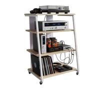 Relaxdays Mobile multimediale con 4 Ripiani in Metallo/MDF, per Stereo/Giradischi, 78x61x52 cm, Naturale/Bianco