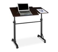 Relaxdays Tavolino Porta Pc, HLP 110 x 100 x 50 cm, Carrello con Ruote, Regolabile in Altezza e Inclinazione, Nero