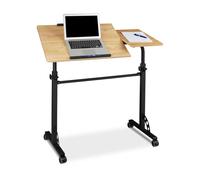 Relaxdays Tavolino Porta Pc, 110 x 100 x 50 cm, Carrello con Ruote, Regolabile in Altezza e Inclinazione, Marrone Chiaro