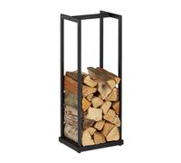 Relaxdays Scaffale Portalegna da Interno in Metallo, per Ceppi da Camino, HLP 95x37x30 cm, Porta Legna da Ardere, Nero, Acciaio, 95 x 37 x 30 cm