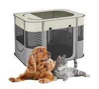 Relaxdays Recinto per Cani da Interno ed Esterno, Box Pieghevole Portatile Cuccioli, 55x82x60 cm, Tessuto, Multicolore, Poliestere, Plastica