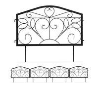 Relaxdays Recinzione da Giardino, Set 4 Pareti per Sentieri, Bordure per Aiuole, Ferro, Ornamenti, HB 33x225 cm, Nero