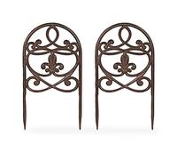 Relaxdays Recinzione per Aiuole, Set 2 Pannelli per Cortile e Giardino Bordure in Ghisa HxL: 32,5x17,5 cm, Marrone Scuro