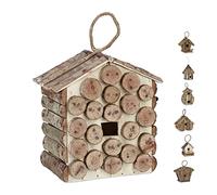 Relaxdays Reladays Casetta per Uccelli, da Appendere, in Legno Non Trattato, Balcone, Terrazza, HLP 34x23,5x16 cm, Naturale